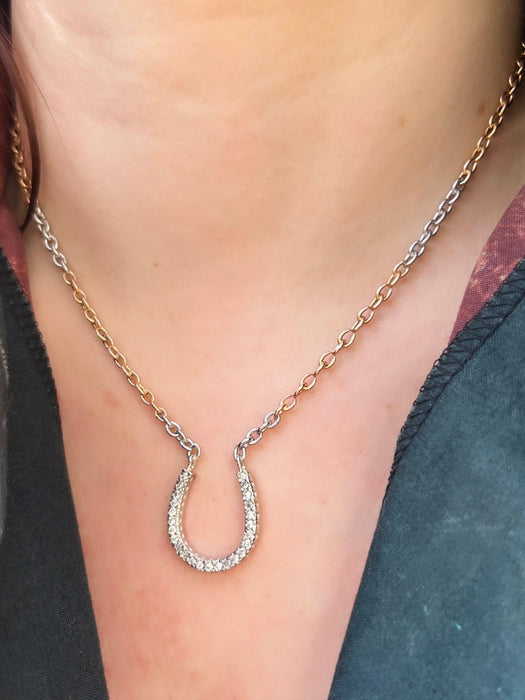 14k and Platinum Diamond Horseshoe Necklace