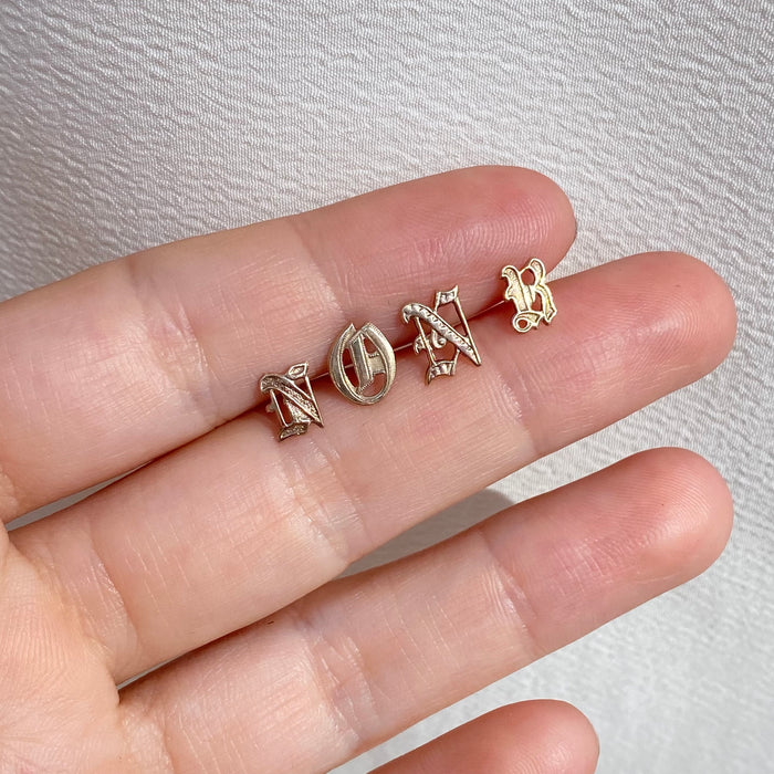 Mini Vintage Gold Gothic Letter Initial Single Stud Earrings