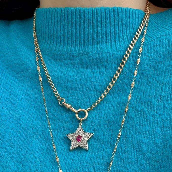 14k Pave Diamond and Ruby Star Charm
