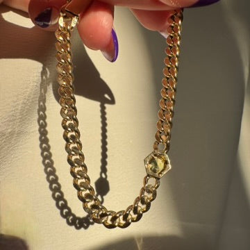 Bespole 14k Mali Garnet Hex Curb Bracelet