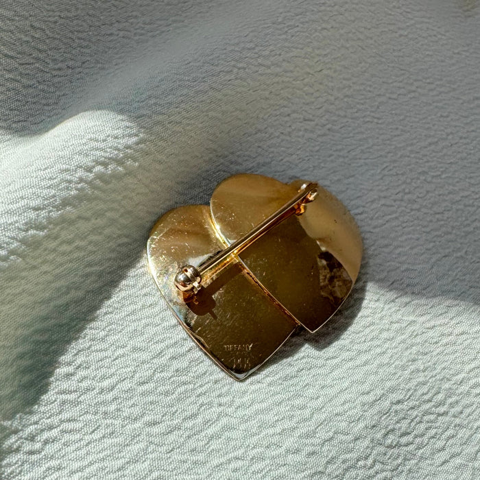 14k Tiffany Double Diamond Heart Pin