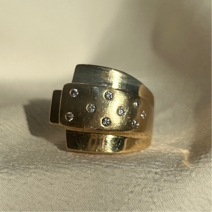 Retro 14k Diamond Tank Ring