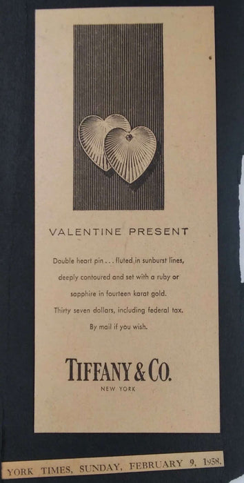 14k Tiffany Double Diamond Heart Pin