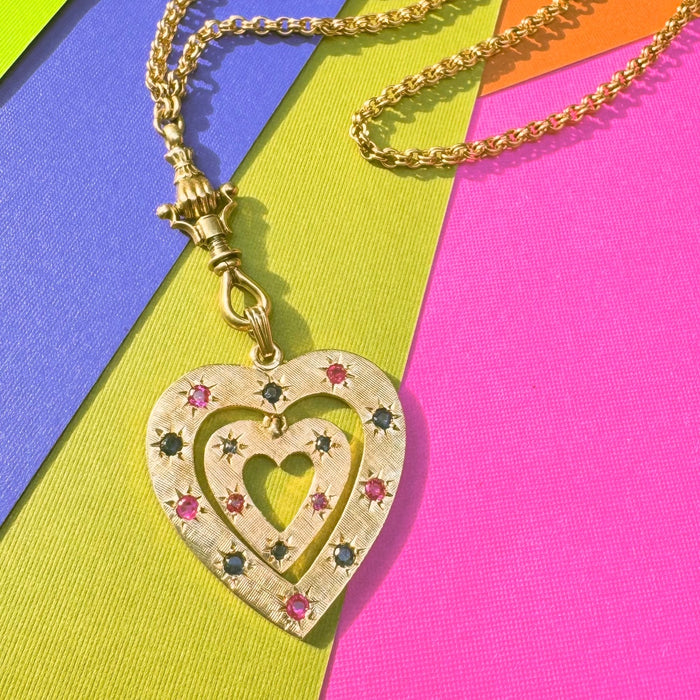 14k Star Set Double Heart Charm