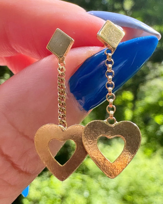 18k Heart Dangle Earrings