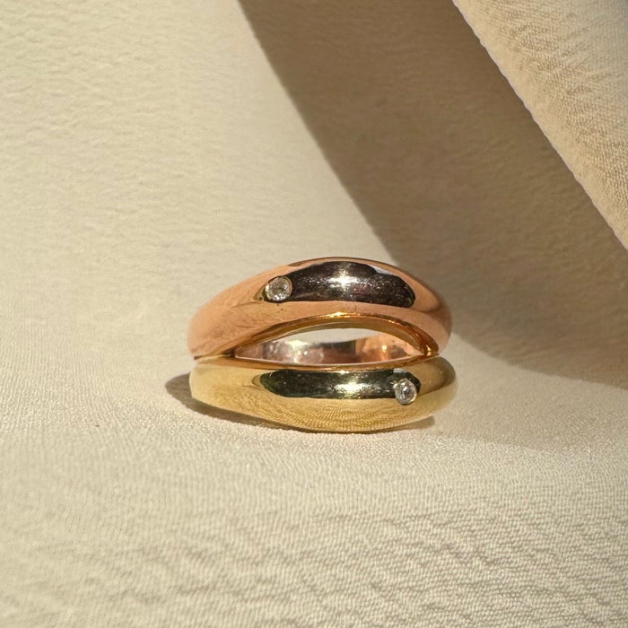 14k Two Tone Diamond Open Ring