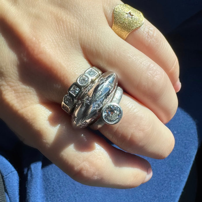 Hammered Platinum .90 Carat OMC Diamond Ring