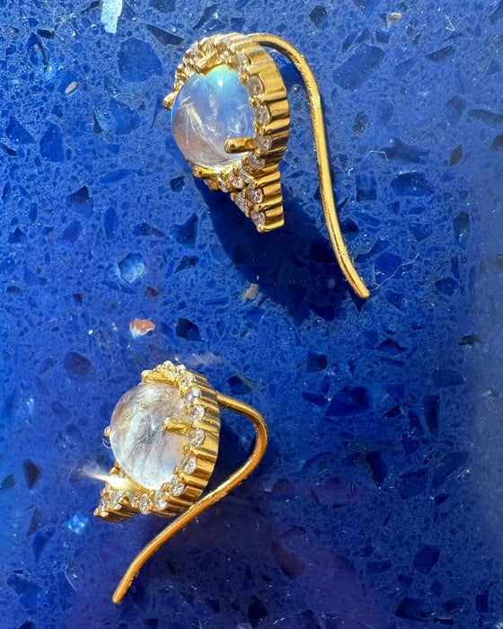 14k Moonstone and Diamond Earrings