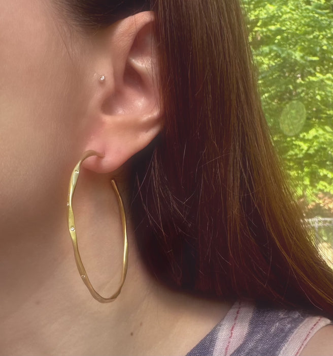 18k Diamond Freeform 2.5" Hoops