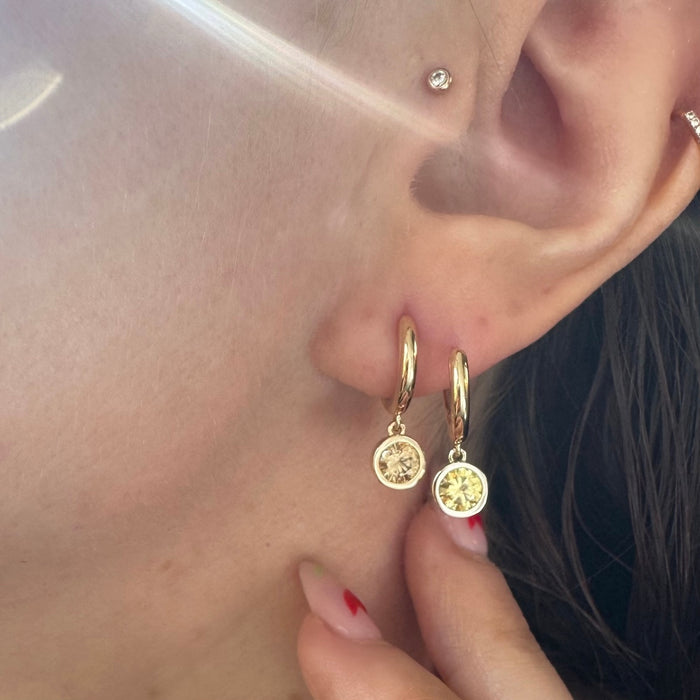 Bespoke 14k Zircon Drop Huggie Earrings