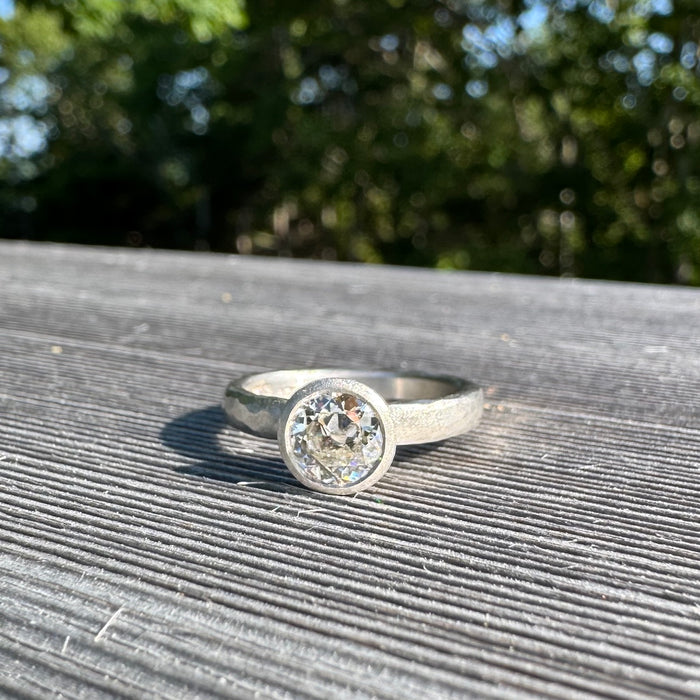 Hammered Platinum .90 Carat OMC Diamond Ring