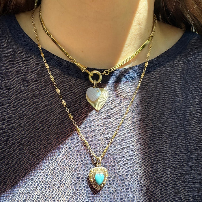 Victorian 14k Pearl and Turquoise Heart Charm