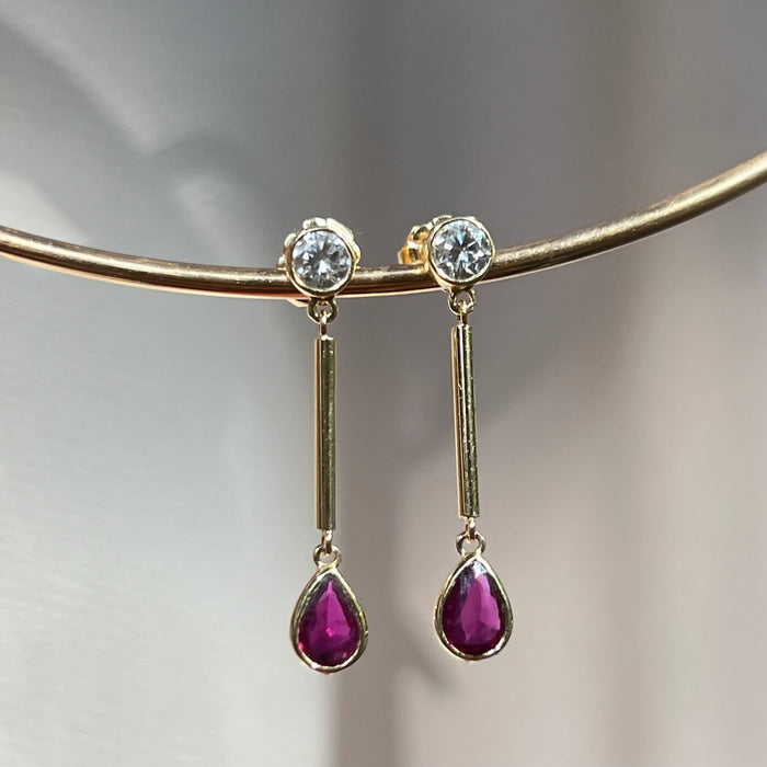 Bespoke 18k Ruby and Diamond Drop Earrings