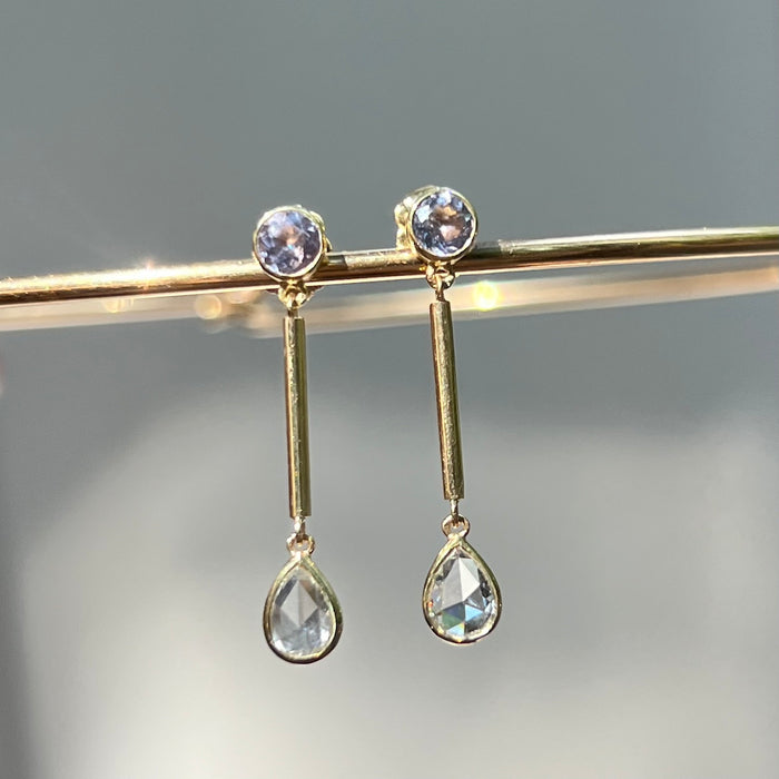 Bespoke 18k Spinel and Rose Cut Diamond Drop Earrings