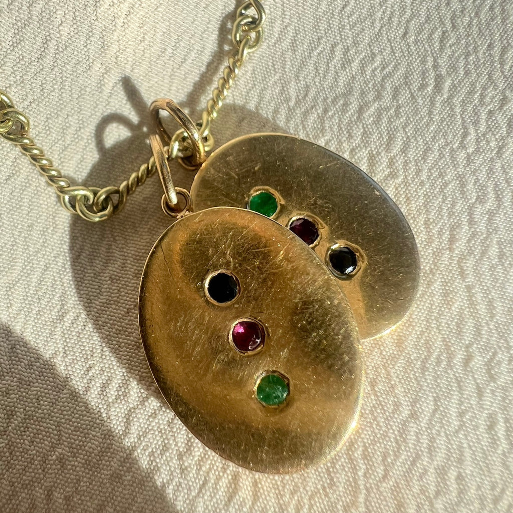 Chunky 14k Ruby, Emerald, and Sapphire Oval Charms