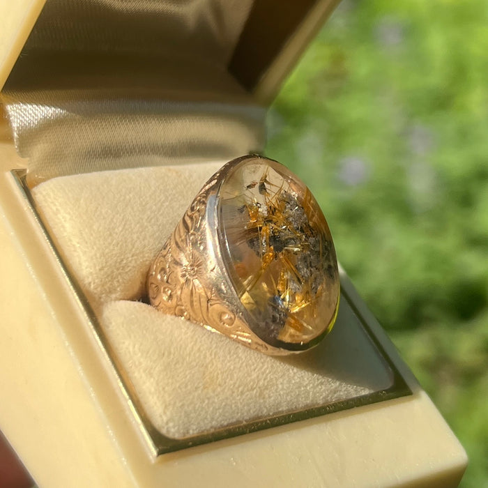 Incredible 14k Engraved Rutilated Quartz Ring