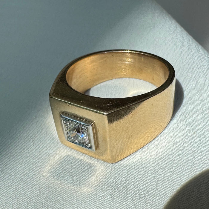 18k Heavy Old Euro Diamond Signet