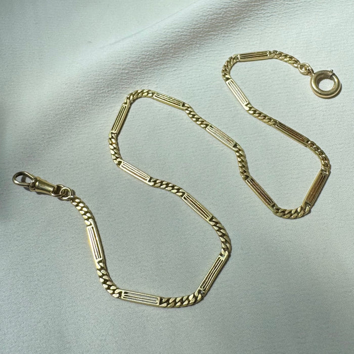 18k 15.5" Alternating Curb Watch Chain