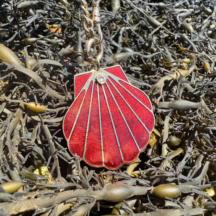 Spectacular 18k Diamond Enamel Seashell Pendant