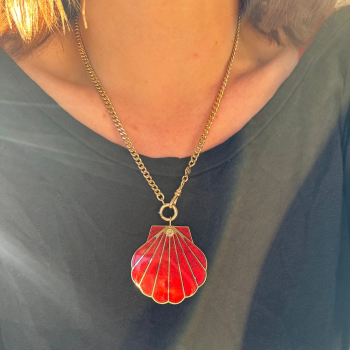 Spectacular 18k Diamond Enamel Seashell Pendant