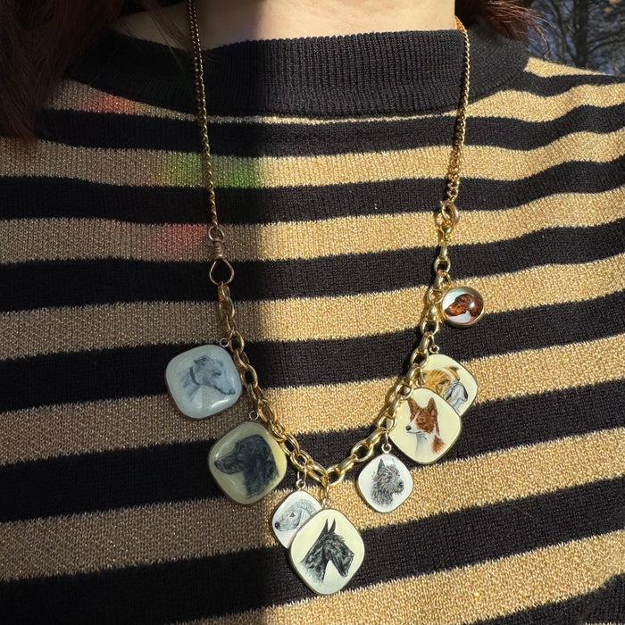 Antique Silver Enamel Dog Charm