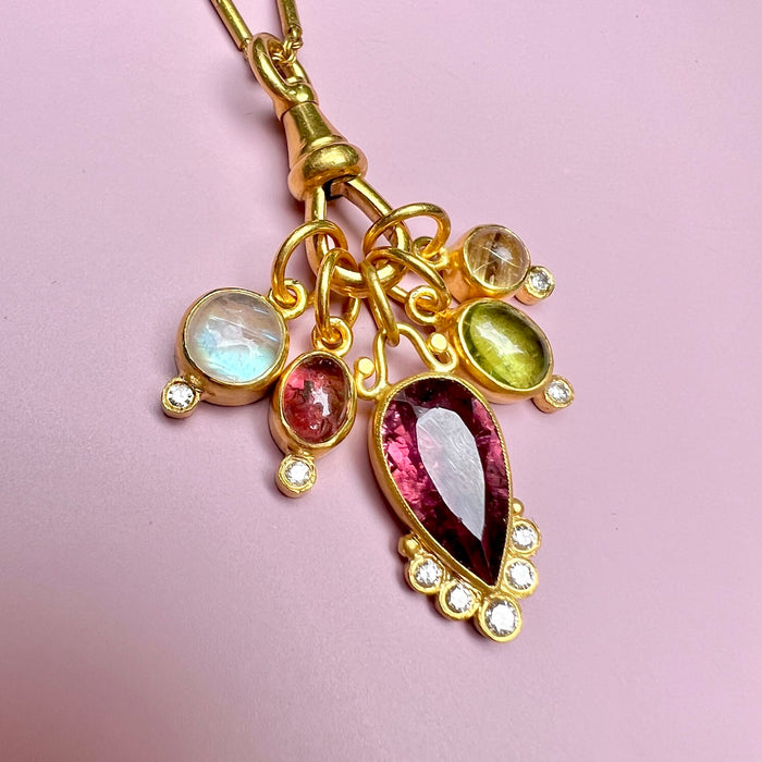 24k Pink Tourmaline and Diamond Charm