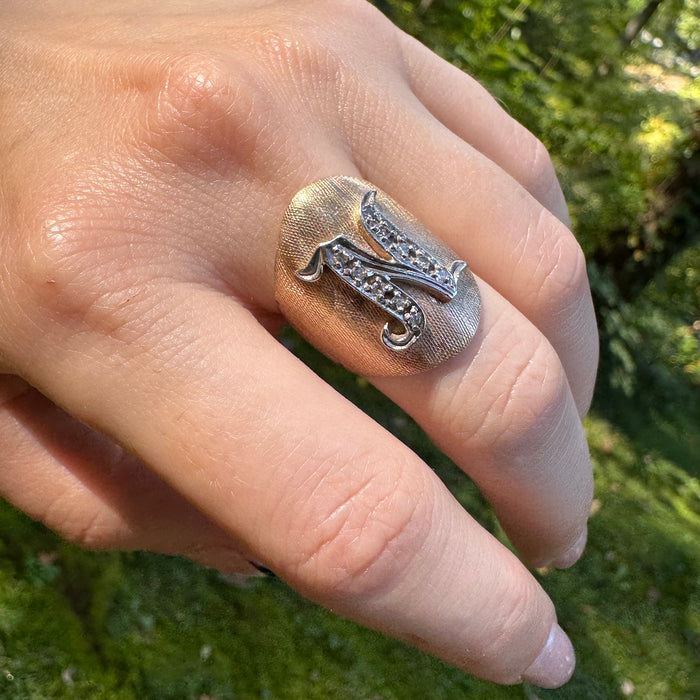 14k Diamond Letter N Ring
