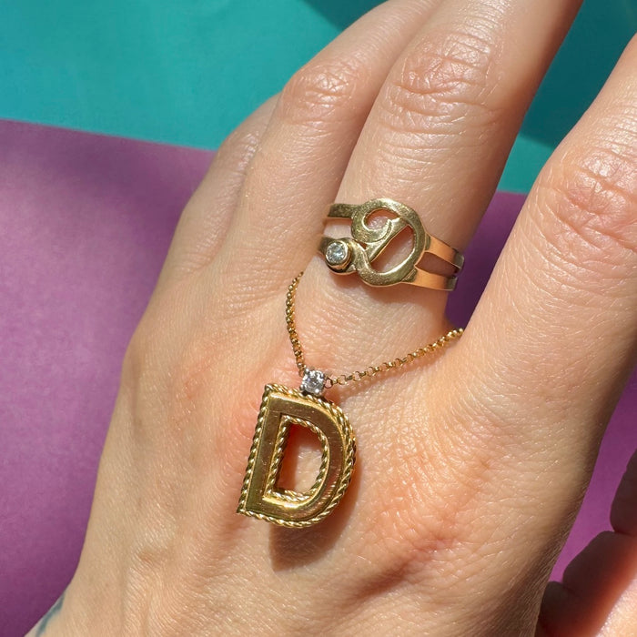 14k Diamond Letter "D" Ring