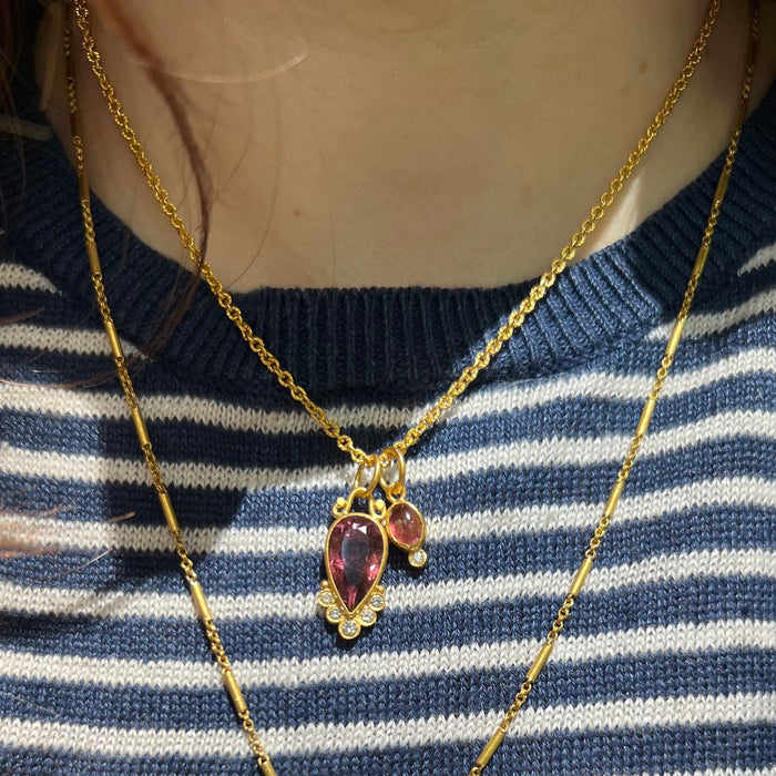 24k Pink Tourmaline and Diamond Charm