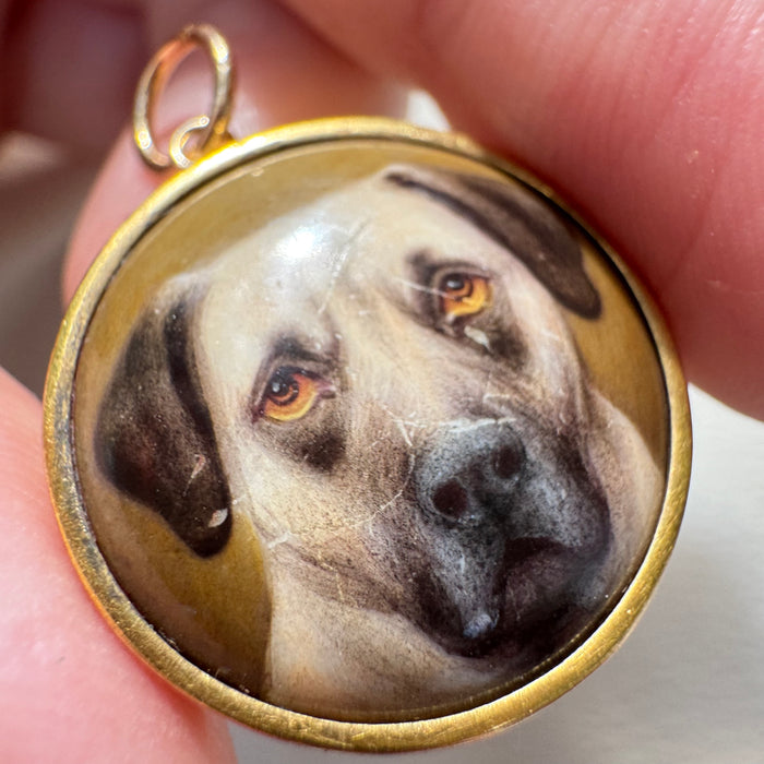 14k W.B.Ford Painted Dog Pendant c. 1874