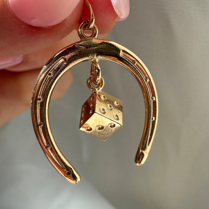14k Horseshoe with Dangling Dice Charm