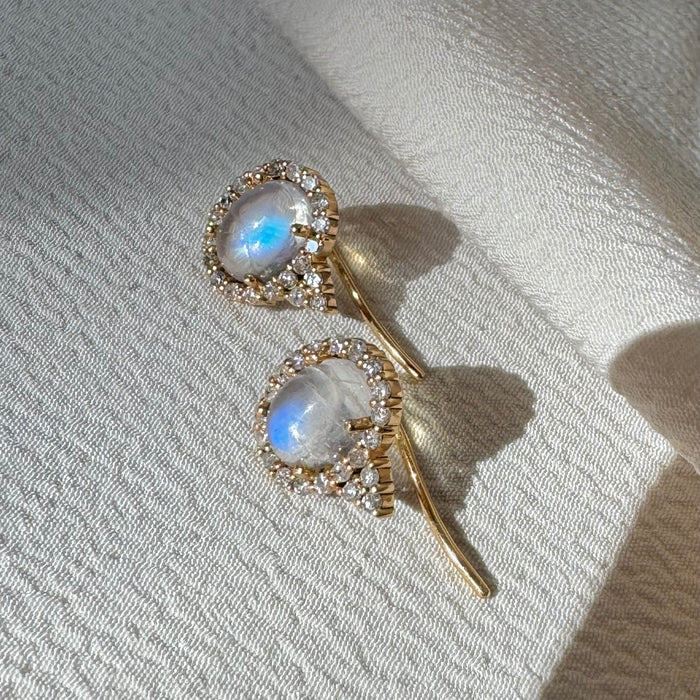 14k Moonstone and Diamond Earrings