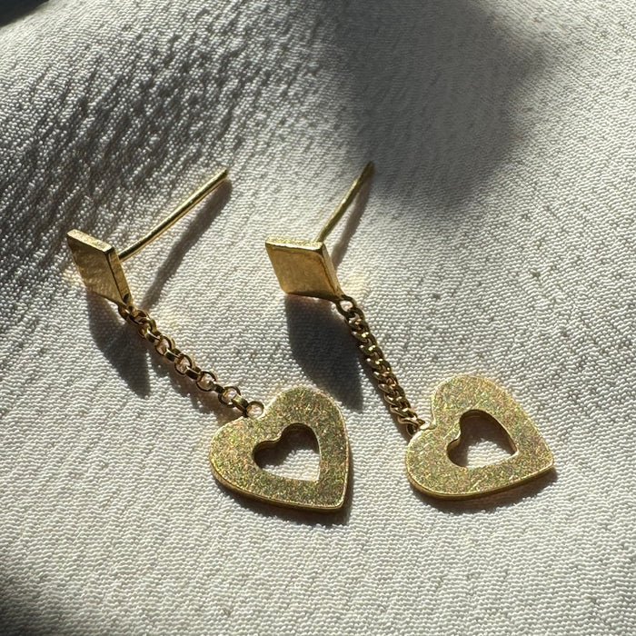 18k Heart Dangle Earrings