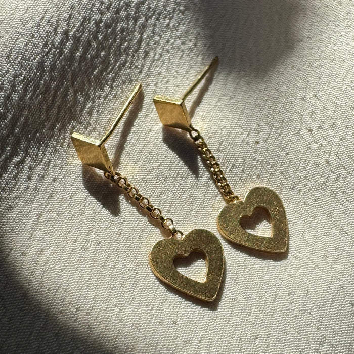18k Heart Dangle Earrings