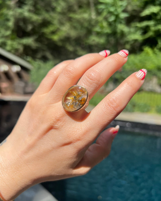 Incredible 14k Engraved Rutilated Quartz Ring