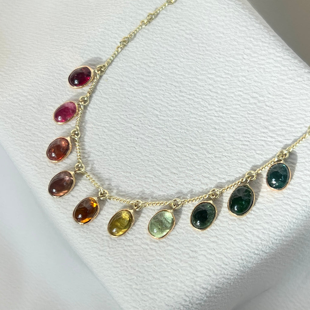 Bespoke 14k Rainbow Tourmaline Drop Necklace