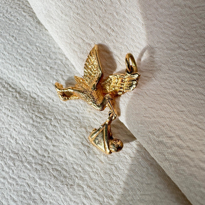 14k Stork and Baby Charm