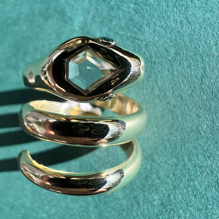 Bespoke 18k Diamond and Tsavorite Snake Ring
