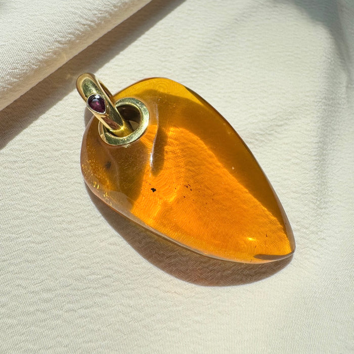 18k Amber and Ruby Pendant