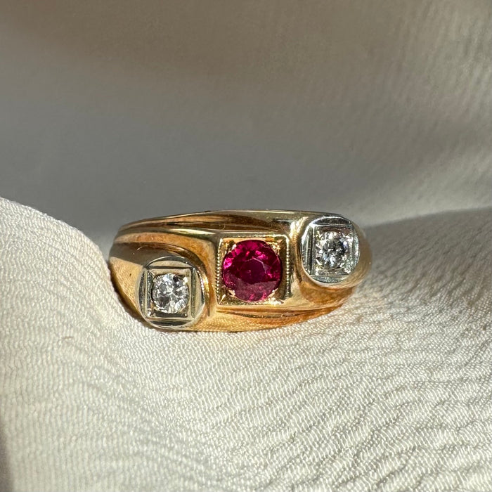 14k Ruby and Diamond Trilogy Ring