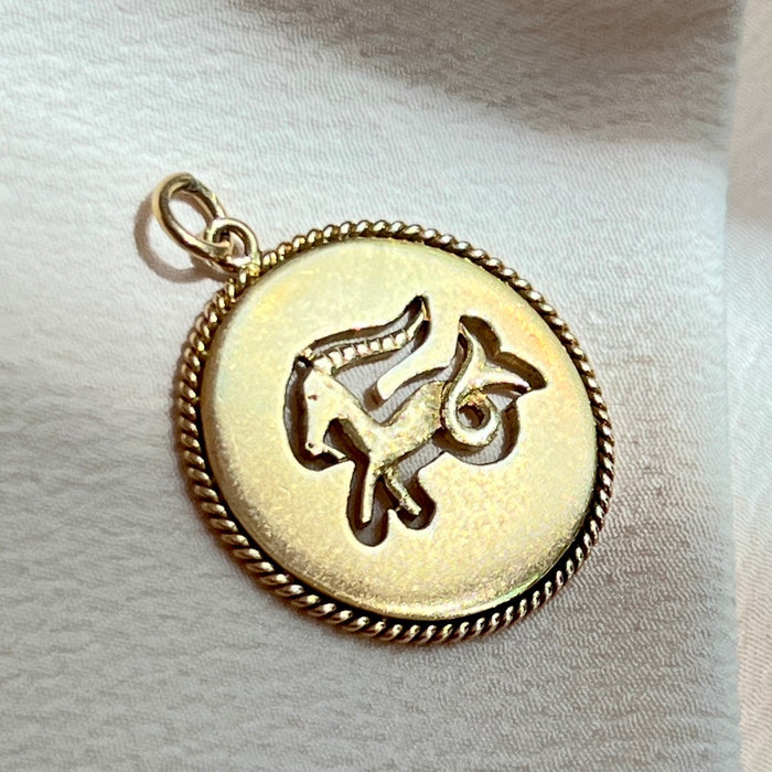 18k Double Sided Capricorn Zodiac Charm