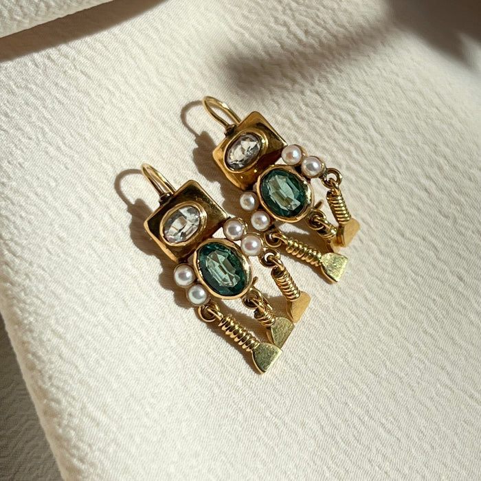 Vintage 18k Gemstone Drop Earrings