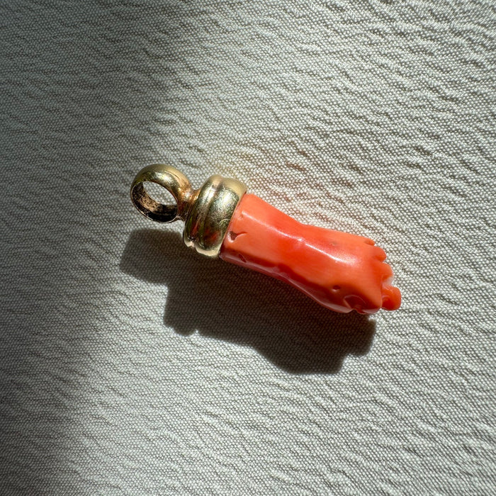 14k Carved Coral Mano Figa Charm