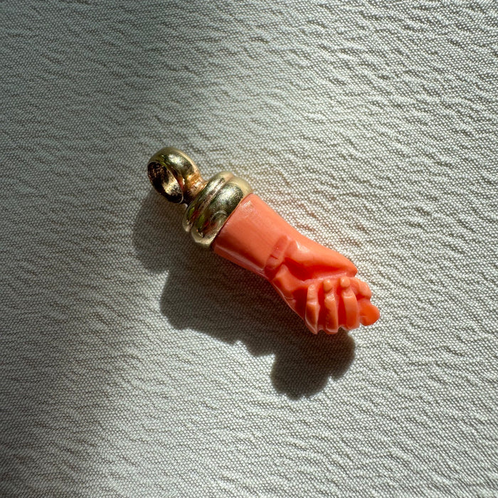 14k Carved Coral Mano Figa Charm