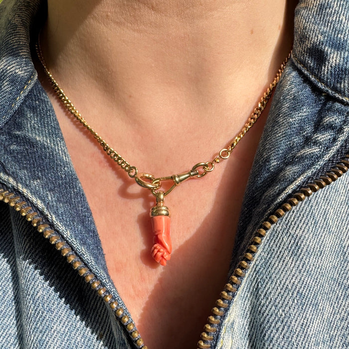 14k Carved Coral Mano Figa Charm