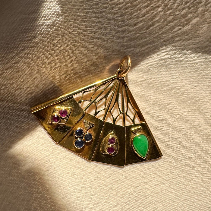 Rare 14k Gemstone Card Suit Fan Charm