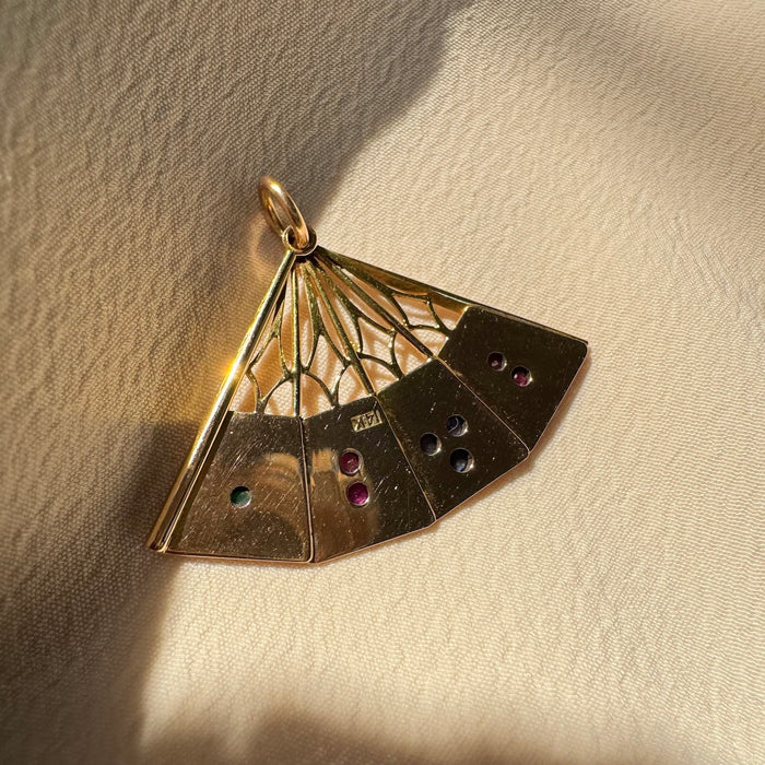 Rare 14k Gemstone Card Suit Fan Charm