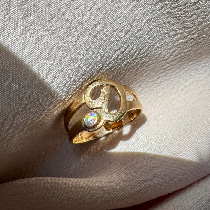 14k Diamond Letter "D" Ring