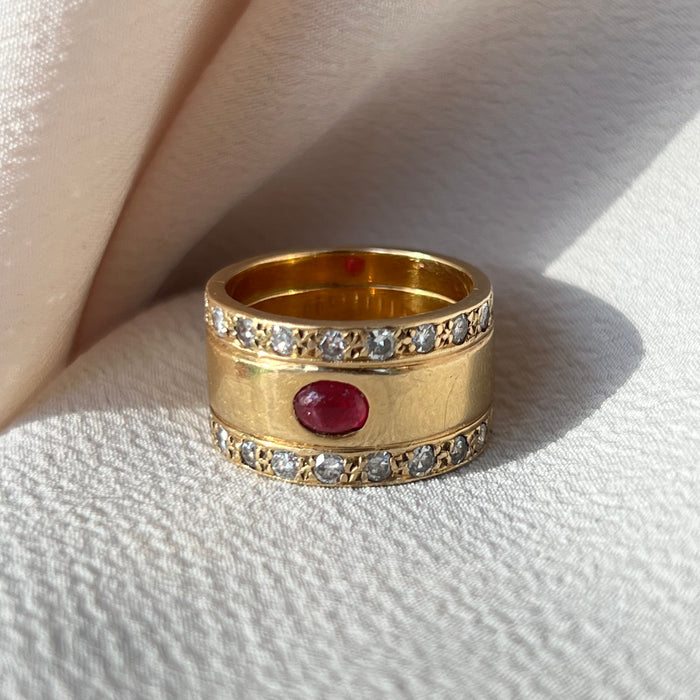 18k Wide Diamond and Ruby Band