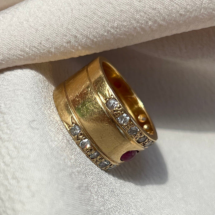 18k Wide Diamond and Ruby Band
